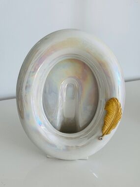 Vintage Italian Iridescent Glass Photo Frame with gold feather made in Italy